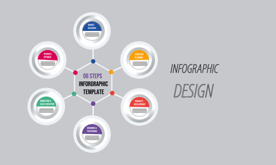 Vector infographic circle template design. Cycle diagram with 6 steps. Simple and accessible infographic design for report, business analytics, data visualization, social media and presentation. 