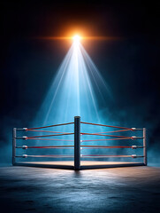 Minimal wrestling ring setup with single light shining down, creating dramatic and intense atmosphere