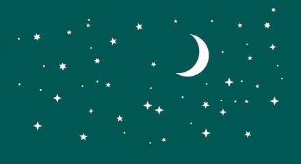 Fototapeta premium Viewing Crescent Moon and Stars on Teal Night Sky