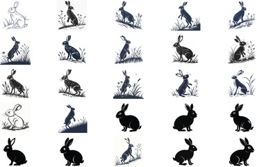 Naklejka premium silhouette rabbit on white background