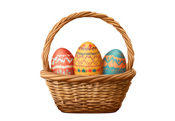Easter eggs in a basket, isolated on a transparent background. This PNG file is suitable for your design work.