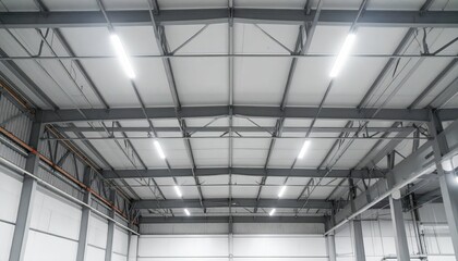 Obraz premium Spacious Modern Warehouse Interior Featuring High Ceilings and Bright Lighting