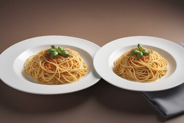 Ultra realistic spaghetti bolognese cheese pasta dish plate in restaurant table