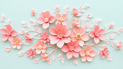 Fototapeta premium Elegant floral pattern, vibrant pastel color palette, 3D wallpaper