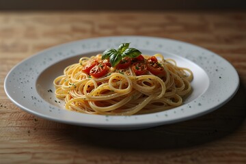 Ultra realistic spaghetti bolognese cheese pasta dish plate in restaurant table