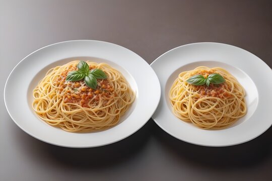 Ultra realistic spaghetti bolognese cheese pasta dish plate in restaurant table