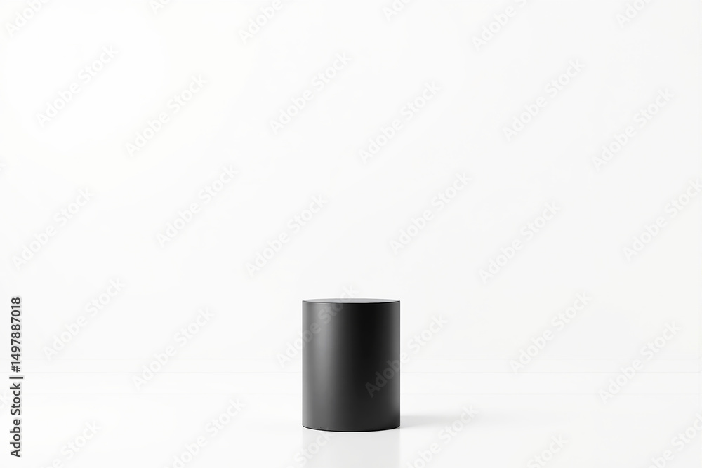 Poster cylindrical pedestal with smooth matte finish placed on clean white background, minimal layout for c
