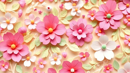 Obraz premium Elegant floral pattern, vibrant pastel color palette, 3D wallpaper