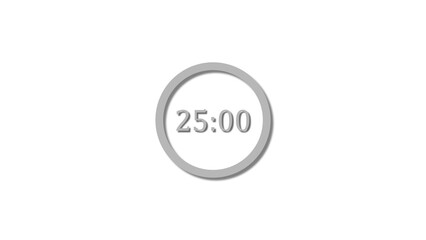 25 seconds countdown gray color 4k illustration. 25 seconds timer icon 4k illustration on white background.