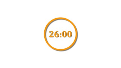 26 seconds countdown orange color 4k illustration. 26 seconds timer icon 4k illustration on white background.