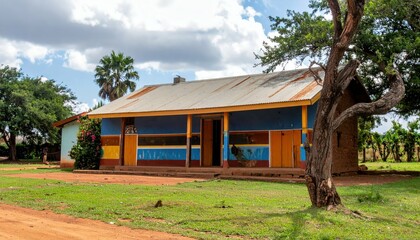 Vibrant Ndebele Painted Homestead in Serene Rural Landscape