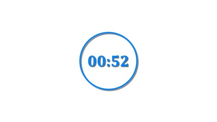 52 Seconds countdown Royal blue color 4k illustration. 52 seconds timer icon 4k illustration on white background.