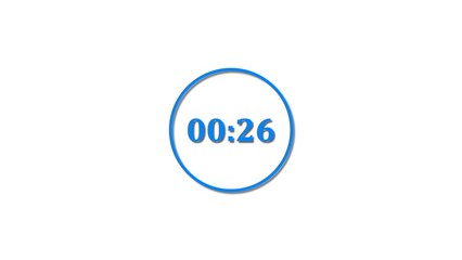 26 Seconds countdown Royal blue color 4k illustration. 26 seconds timer icon 4k illustration on white background.