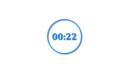 22 Seconds countdown Royal blue color 4k illustration. 22 seconds timer icon 4k illustration on white background.