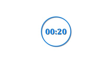 20 Seconds countdown Royal blue color 4k illustration. 20 seconds timer icon 4k illustration on white background.