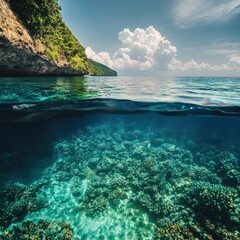 Fototapeta premium Beneath the Surface: A Captivating Underwater Lake Landscape in Tropical Splendor