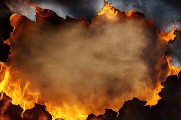 Charred Paper Edge: Grunge Background with Burnt Texture and Isolated Torn Frame