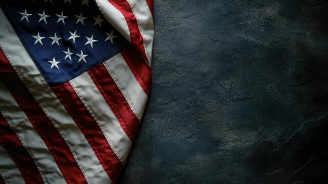 A single American flag lying flat on a table surface