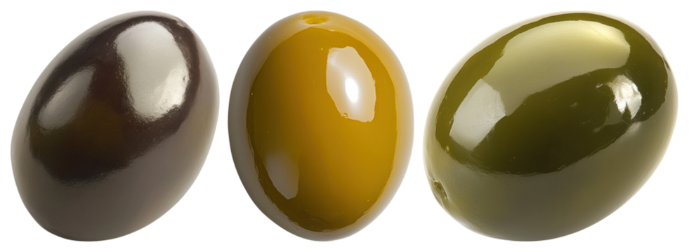 PNG Three glossy colorful olives transparent background.
