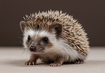 Obraz premium Close up of cute baby hedgehog indoors on neutral background