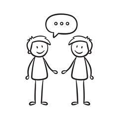 A talk symbol floating between two standing persons