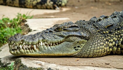 Obraz premium Lethal Crocodile Resting by Enclosure Near Farmhouse in Pokot Area