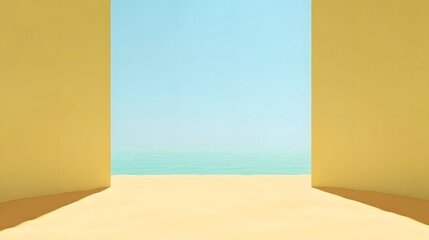 Minimalist Beach Scene Yellow Walls Sand Ocean View Summer