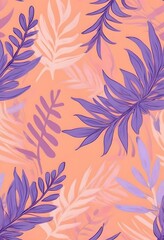 Fototapeta premium Seamless botanical pattern with lavender and banana leaves on peach background. Ideal for textile design, gift wrapping paper