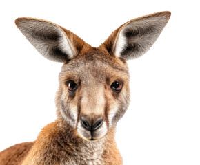 Fototapeta premium Kangaroo portrait showcasing facial features and expression on a transparent background, cut out