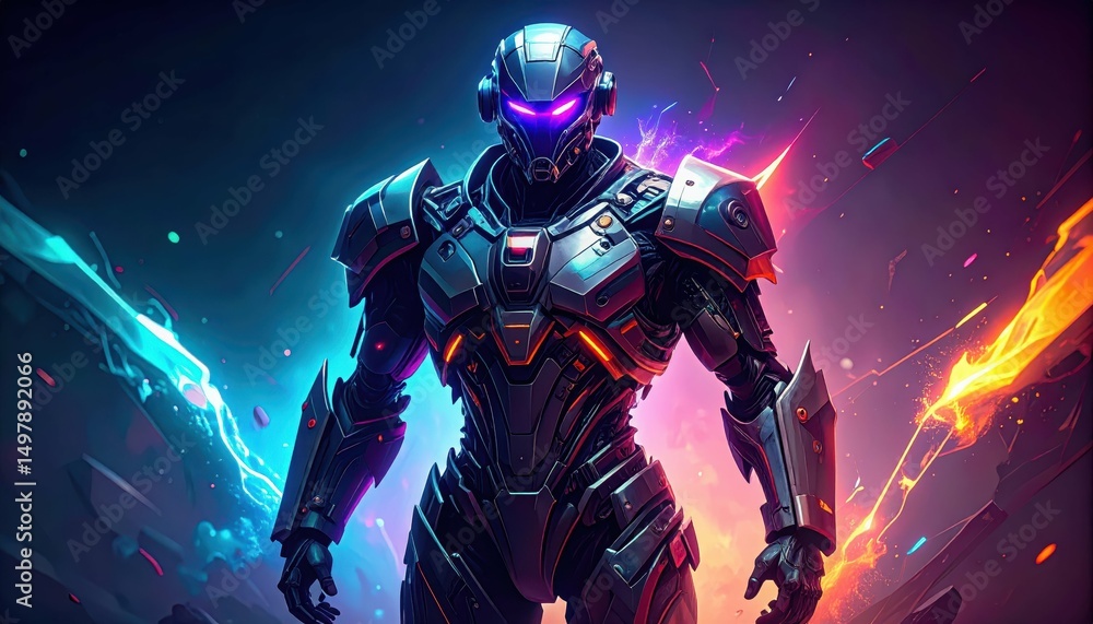Poster advanced suit with reality warping abilities in futuristic setting