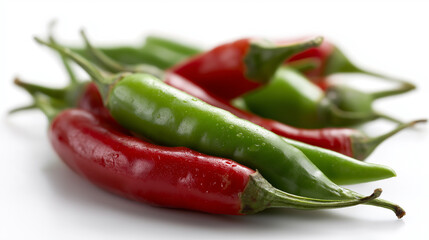 Fresh Red and Green Chili Peppers on White Background – AI Generated Image