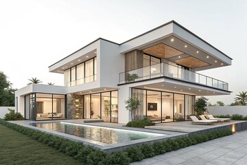 Modern Luxury Villa Architectural Design on white background 
