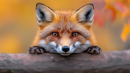 Fototapeta premium Red Fox Portrait with Paws on Branch