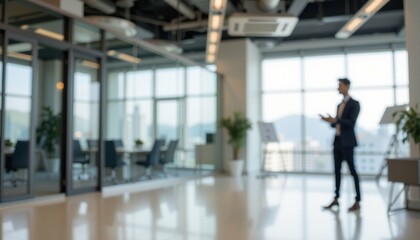 Fototapeta premium Professional Indoor Business Meeting Modern Office Image Bright Environment Focused Perspective