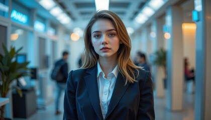 Professional Businesswoman in Modern Office Setting Indoor Environment Focused Portrait Corporate Concept