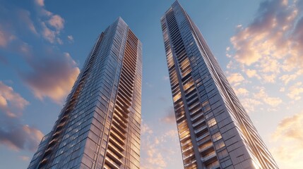 Obraz premium Twin Towers at Sunset: A Modern Architectural Marvel