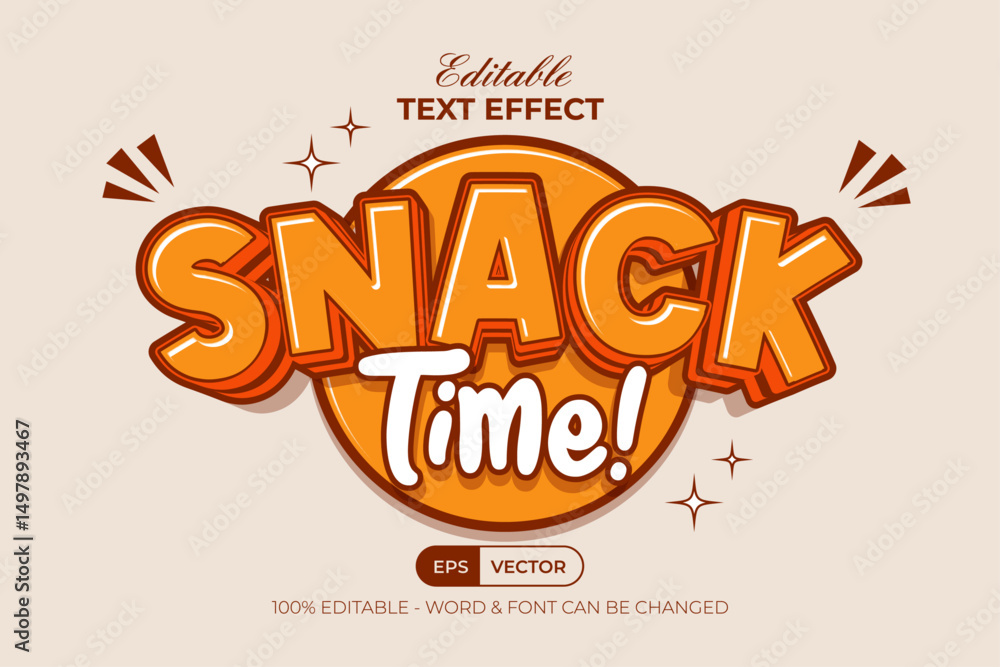 Poster snack time text effect food logotype style. editable text effect.