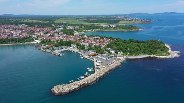 Aerial view to a sea town Tsarevo, Burgas, Bulgaria