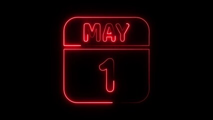 Glowing neon 01 may icon isolated on black background.a neon sign with a calendar that says "01 DAYS". HD Video motion graphic animation