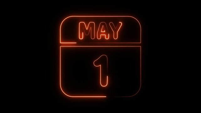 Glowing neon 01 may icon isolated on black background.a neon sign with a calendar that says "01 DAYS". HD Video motion graphic animation