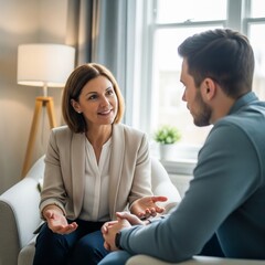Empathetic Therapist with Client in Confidential Mental Health Session