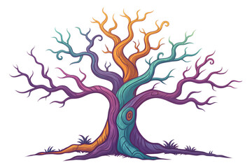 Obraz premium Colorful fantasy tree illustration vector graphic design for magical forest background concept art