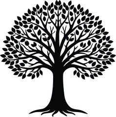 Obraz premium Black silhouette of a full leafy tree isolated on white