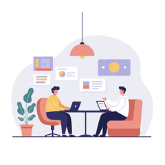 Two men discussing startup ideas in a cozy meeting room  