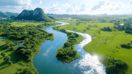River Landscape Aerial View