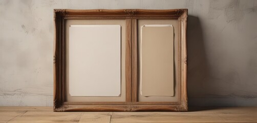 Blank photo album pages, open vertical display, rustic frame , scrapbooking, antique, photography