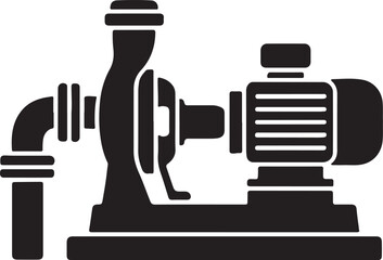 Silhouette of Industrial Water Pump on White Background – Industrial Equipment Vector

