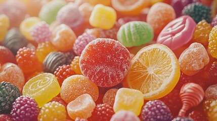 Colorful assortment of sugary candies and jellies
