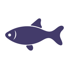 Simple Flat Fish Silhouette Vector Icon. This is a minimalist vector illustration of a fish silhouette in a solid dark purple color.