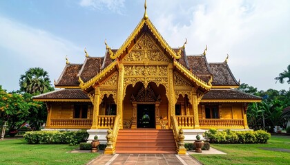 Ornate Golden Teak Farmhouse in Traditional Thai Style Architecture